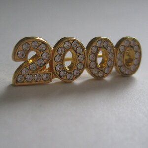 Year 2000 Pin Brooch Gold Tone w/ Faux Diamonds